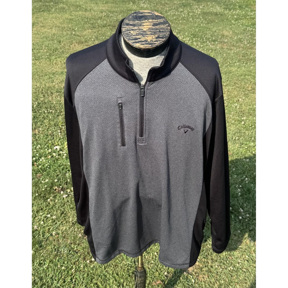 Callaway Pullover Mens 2XL Gray Black 1/4 Zip Long Sleeve Golf Performance